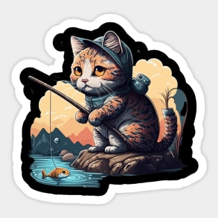 Cat fishing Sticker